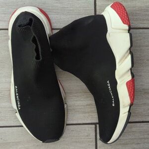 Balenciaga Speed Trainers Knit Sock Black Red White/ Black Women size 8.5